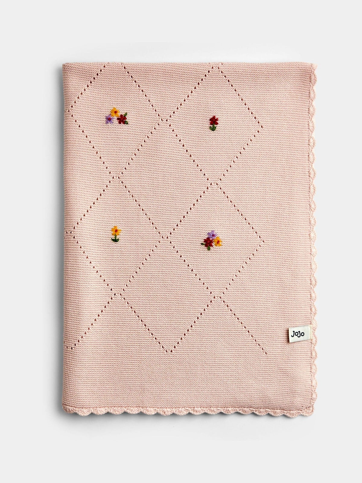 JoJo Maman Bébé Light Pink Floral Embroidered Baby Knitted Shawl Blanket - image 1