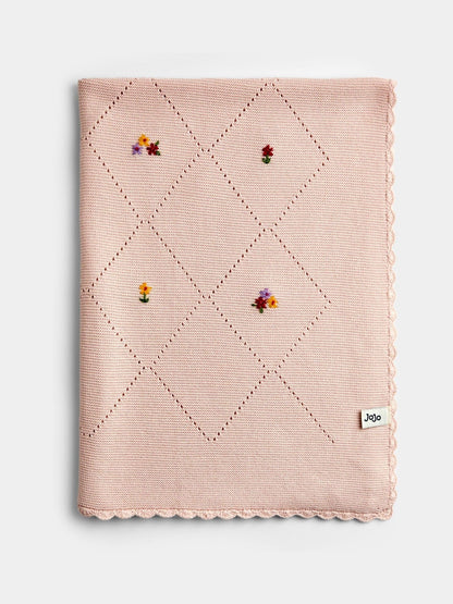 JoJo Maman Bébé Light Pink Floral Embroidered Baby Knitted Shawl Blanket - image 1
