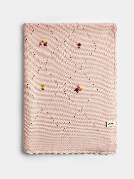 JoJo Maman Bébé Light Pink Floral Embroidered Baby Knitted Shawl Blanket - image 1