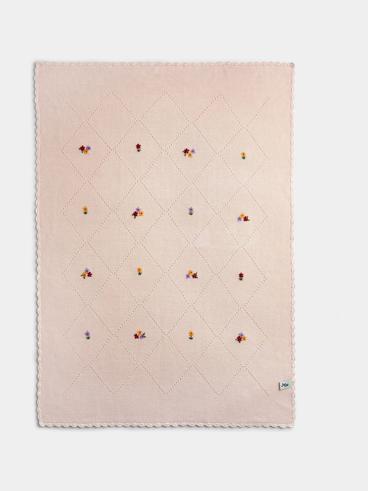 JoJo Maman Bébé Light Pink Floral Embroidered Baby Knitted Shawl Blanket - image 2