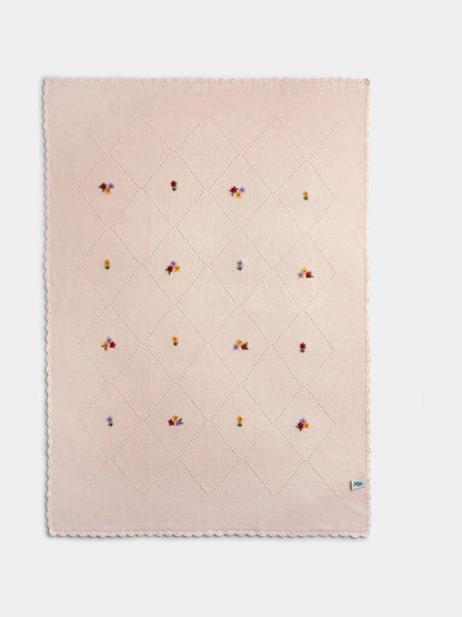 JoJo Maman Bébé Light Pink Floral Embroidered Baby Knitted Shawl Blanket - image 2