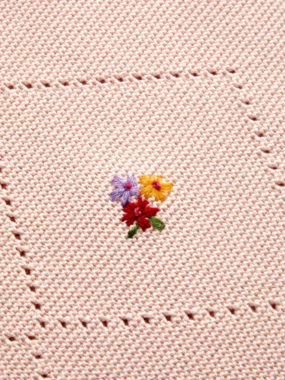 JoJo Maman Bébé Light Pink Floral Embroidered Baby Knitted Shawl Blanket - image 4