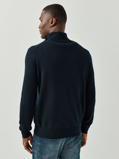 BOSS Navy Blue Regular Fit Logo Full Zip Cotton Cashmere Knitted Jumper - image 2