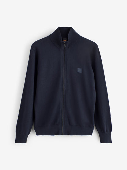 BOSS Navy Blue Regular Fit Logo Full Zip Cotton Cashmere Knitted Jumper - image 4
