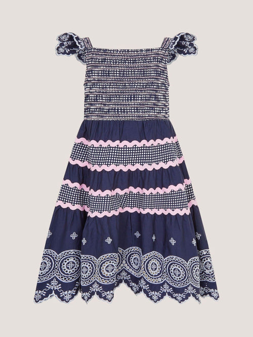 Dsiney Kidz - Monsoon Blue Broderie Smocked Jersey Dress image 1