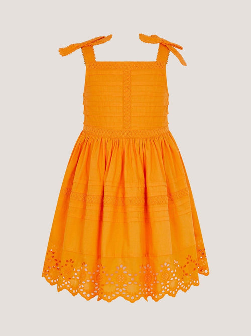 Dsiney Kidz - Monsoon Orange Broderie Pleated Cotton Dress image 1