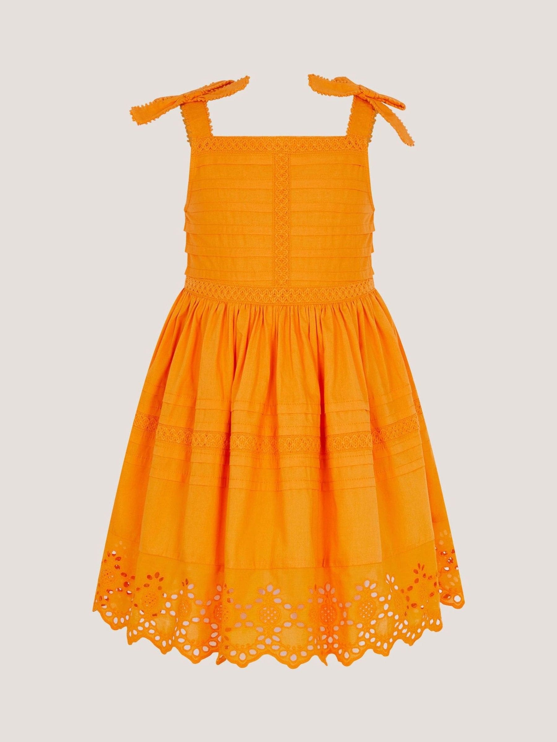 Monsoon Orange Broderie Pleated Cotton Dress image 1
