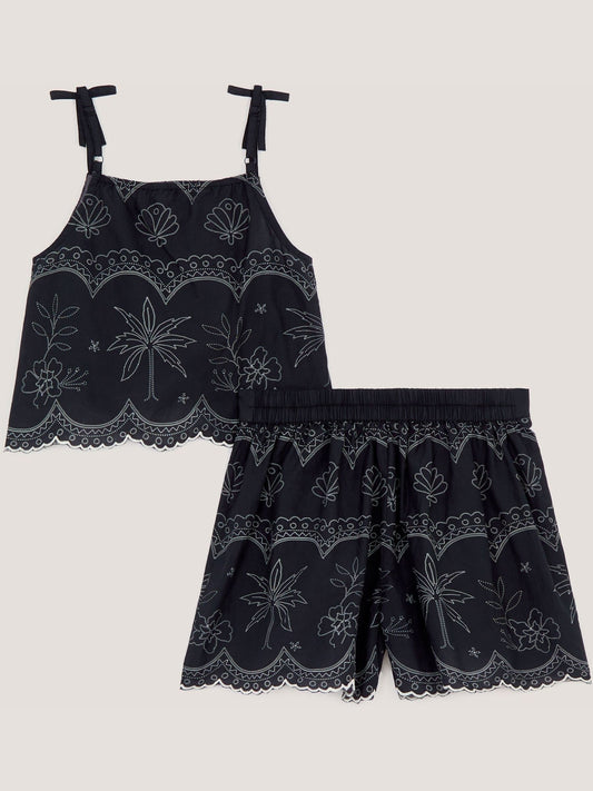 Dsiney Kidz - Monsoon Black Palm Embroidered Top & Shorts Set image 2