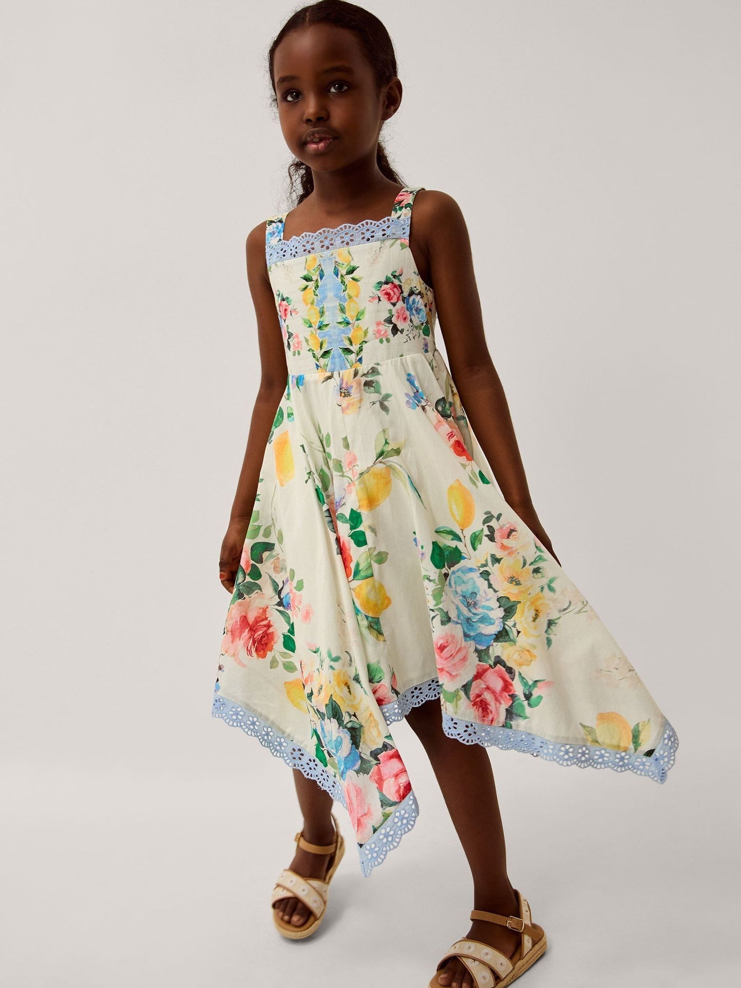 Monsoon White Amalfi Lemon Print Hanky Hem Dress image 1