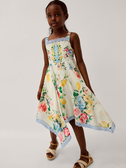 Monsoon White Amalfi Lemon Print Hanky Hem Dress image 1
