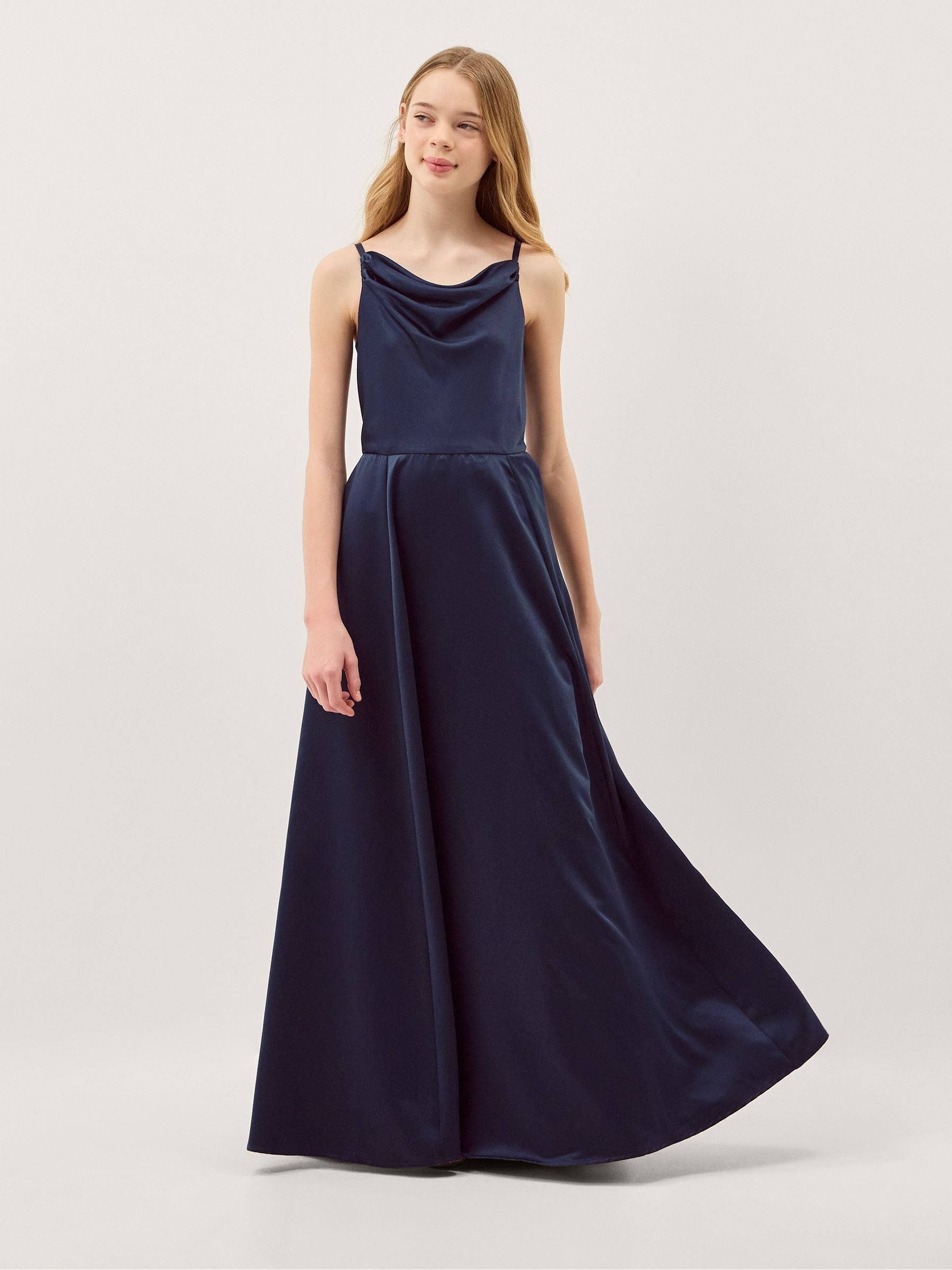 Monsoon Blue Cowl Neck Satin Prom Dress image 1