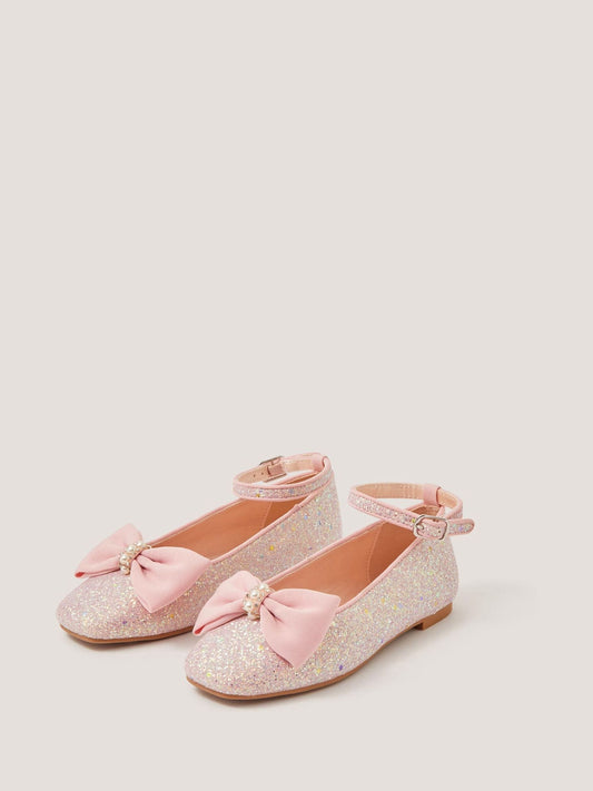 Monsoon Pink Bow Glitter Ballet Flats image 1