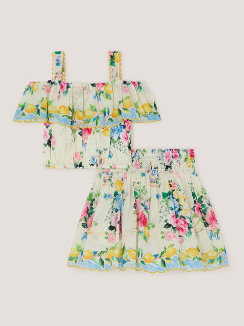 Dsiney Kidz - Monsoon White Lemon Rose Print Top & Skort Set image 1