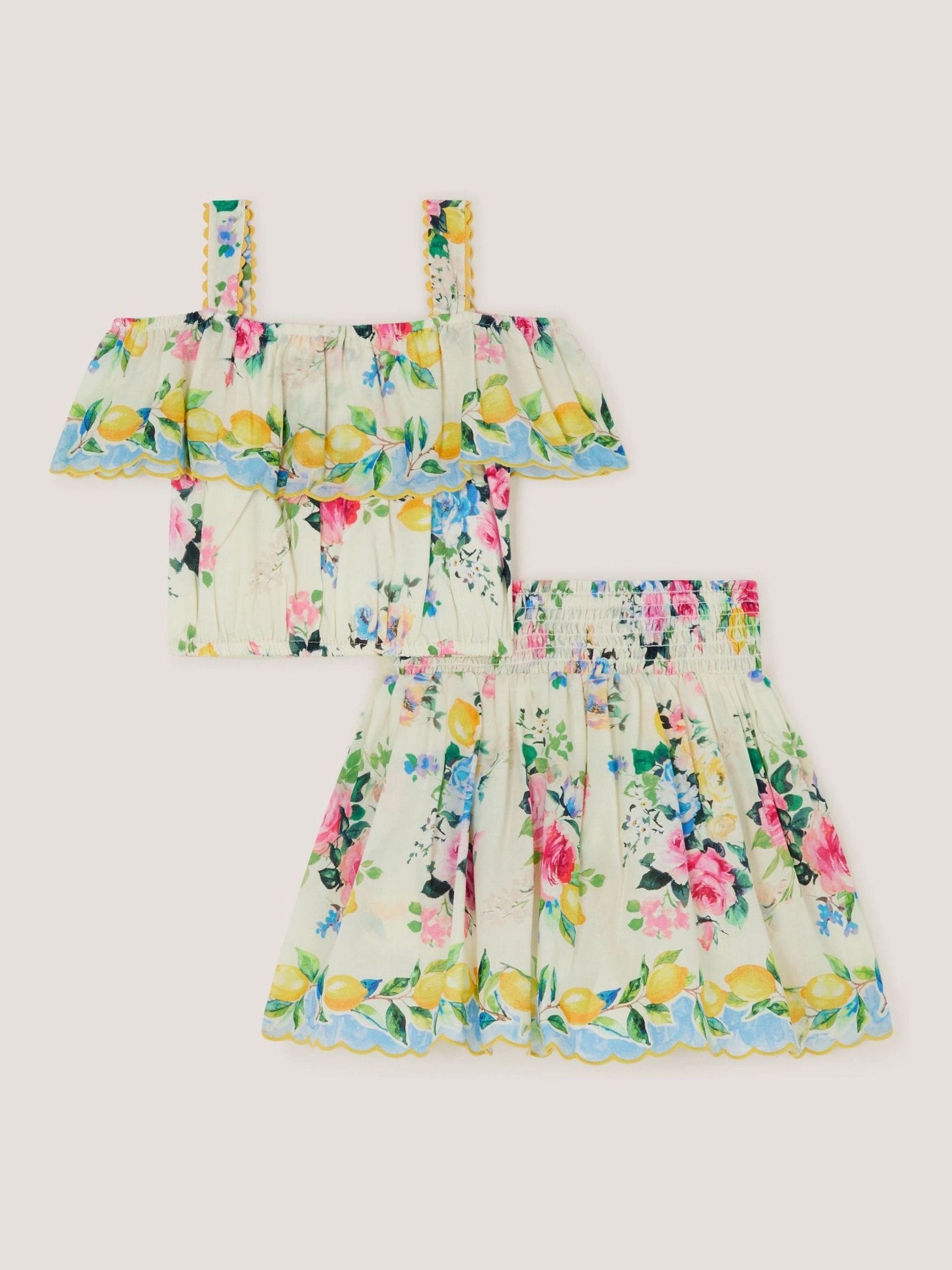 Monsoon White Lemon Rose Print Top & Skort Set image 1