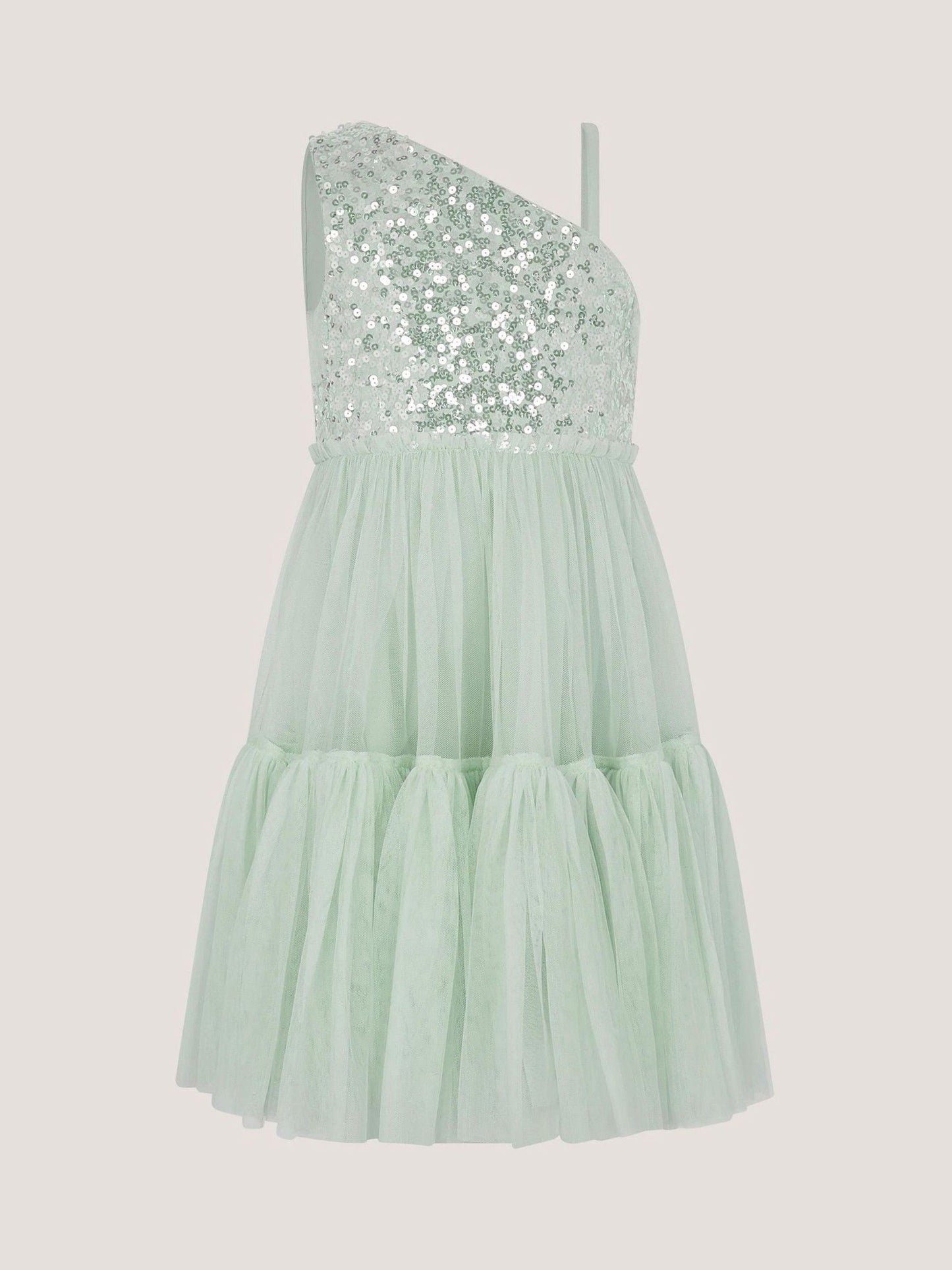 Monsoon Green Asymmetrical Sequin Tulle Party Dress image 1