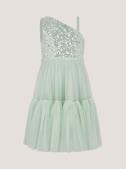 Monsoon Green Asymmetrical Sequin Tulle Party Dress image 1