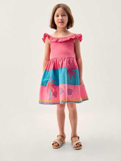 Monsoon Pink Shell Embroidered Colourblock Dress image 1