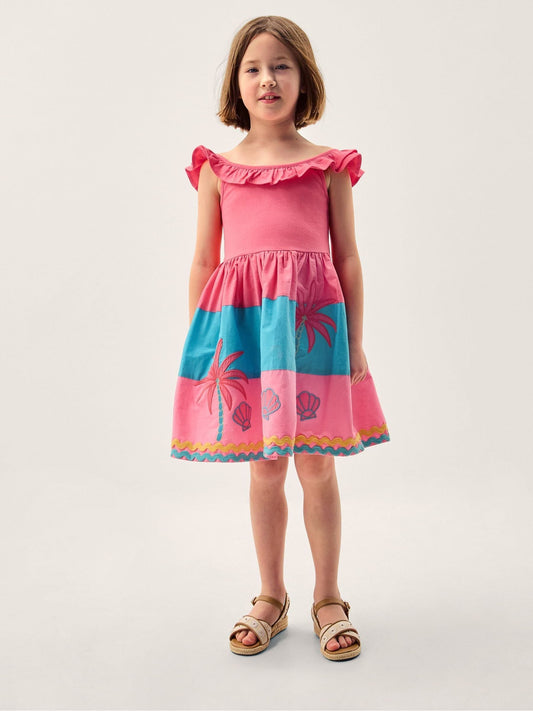 Dsiney Kidz - Monsoon Pink Shell Embroidered Colourblock Dress image 1