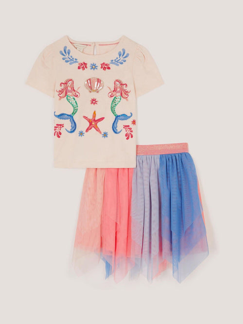 Dsiney Kidz - Monsoon Pink Mermaid T-Shirt & Mesh Disco Skirt Set image 1