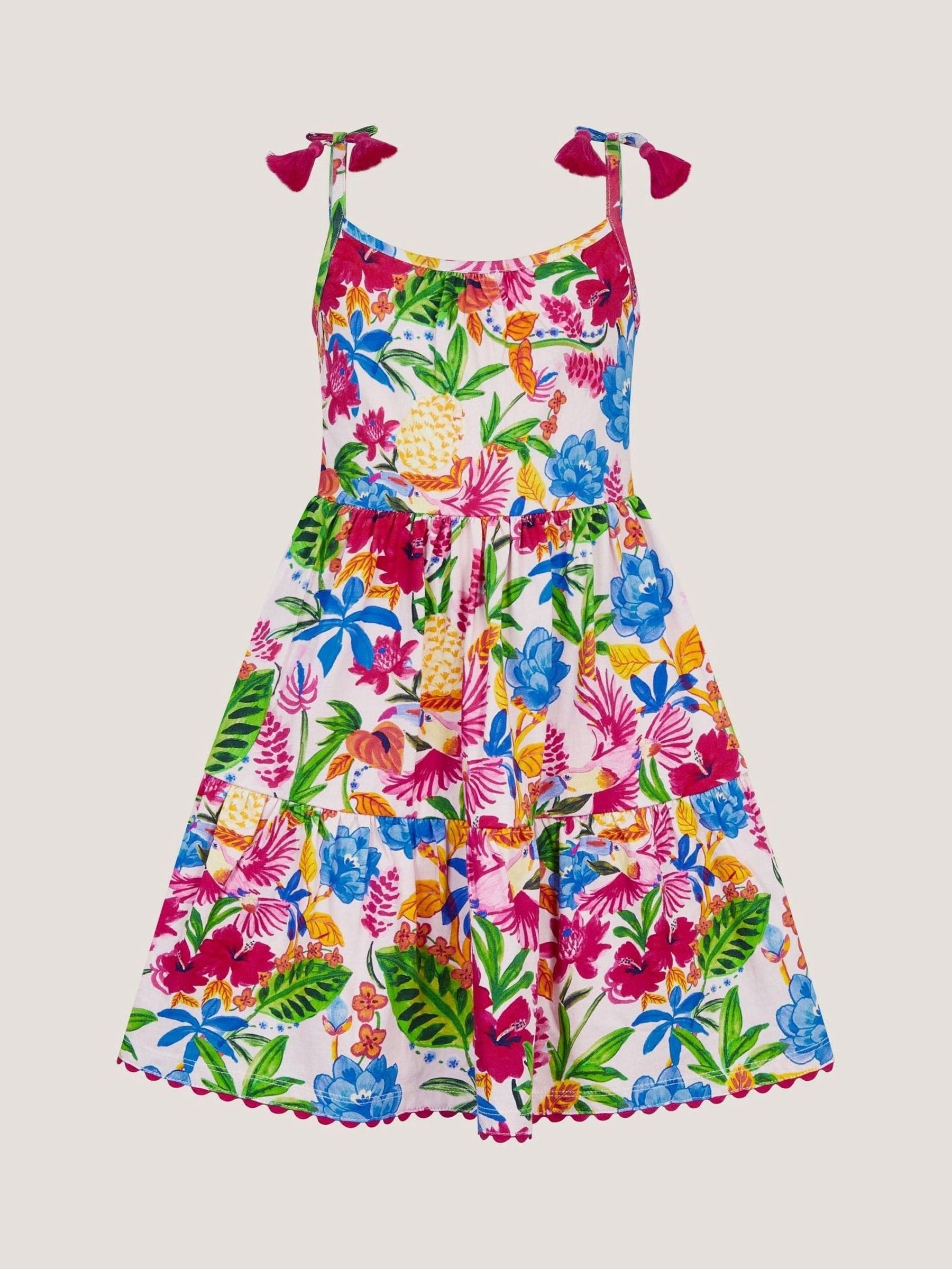 Monsoon Pink Tropical Print Jersey Dress image 1
