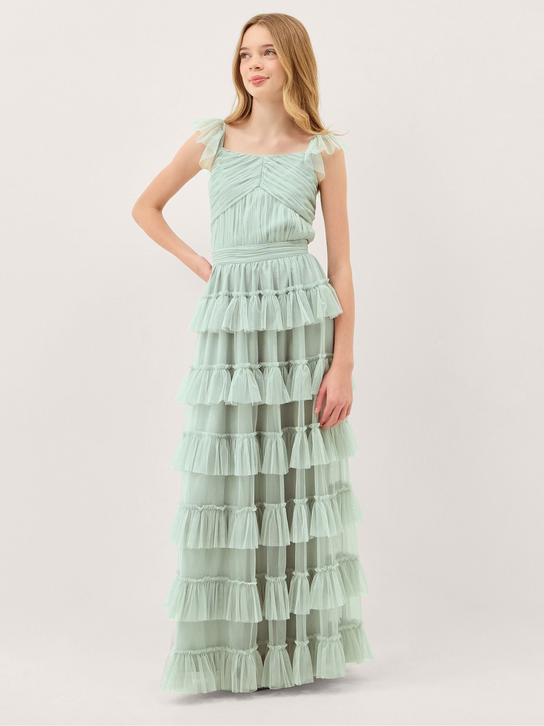 Monsoon Green Faith Tulle Ruffle Prom Dress image 1