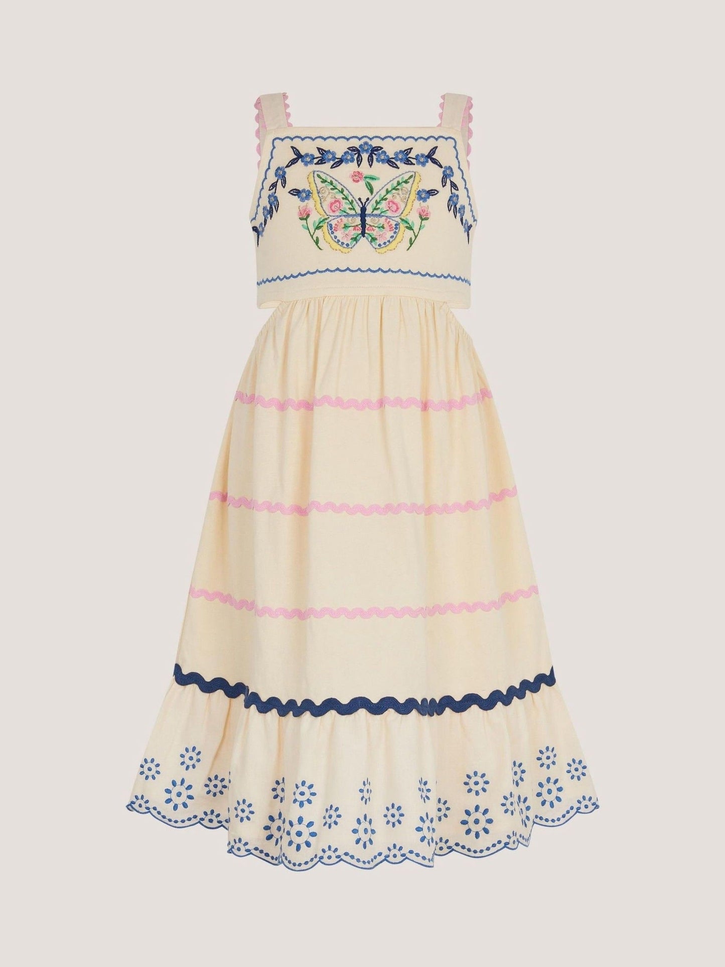 Monsoon Cream Embroidered Butterfly Cut Out Dress image 1