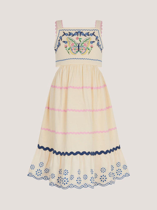 Monsoon Cream Embroidered Butterfly Cut Out Dress image 1