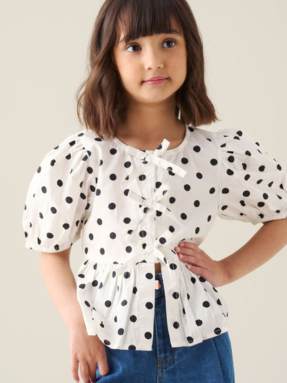 Dsiney Kidz - Angel & Rocket White Amber Polka Dot Tie Front Top image 1