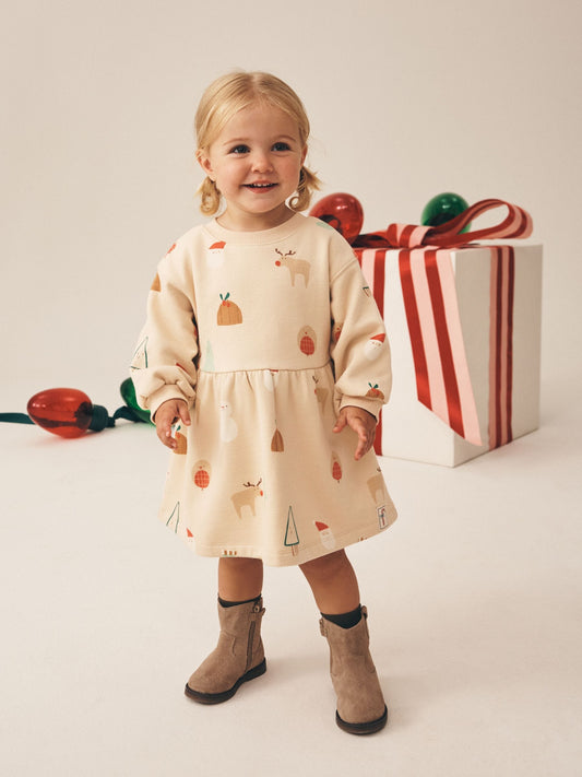 Ecru Christmas Long Sleeve Sweat Dress (3mths-7yrs) - image 1