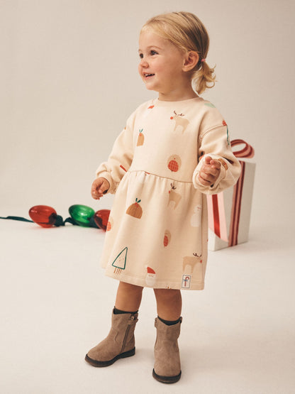 Ecru Christmas Long Sleeve Sweat Dress (3mths-7yrs) - image 2