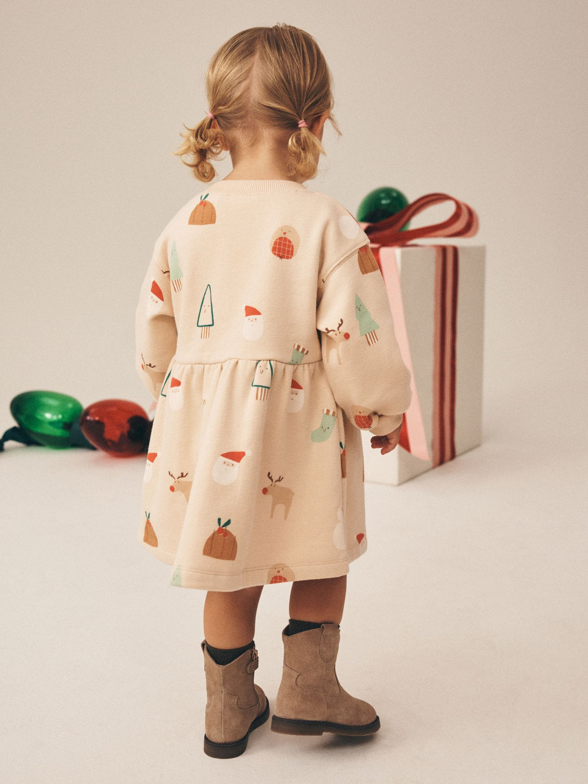 Ecru Christmas Long Sleeve Sweat Dress (3mths-7yrs) - image 3