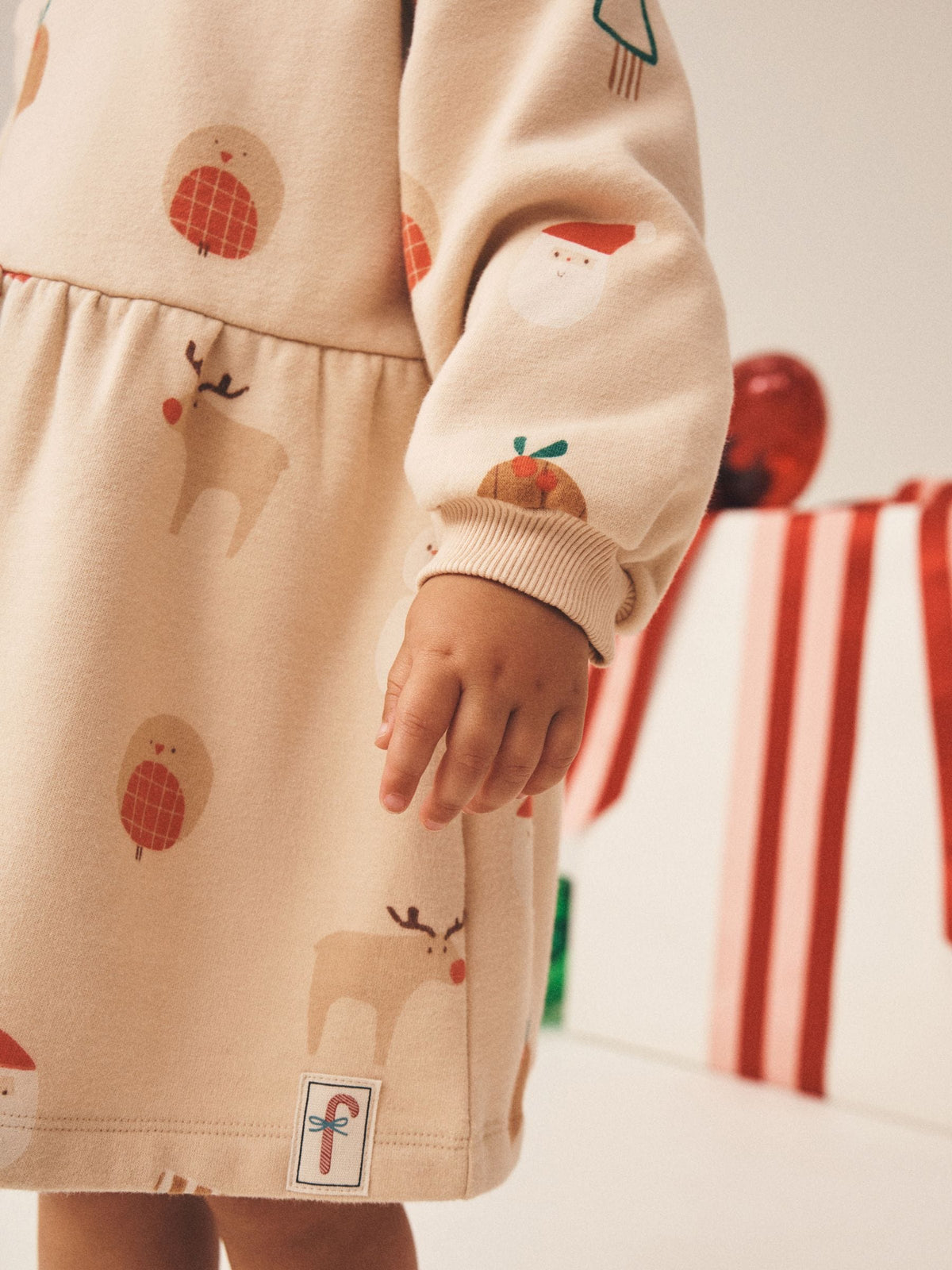 Ecru Christmas Long Sleeve Sweat Dress (3mths-7yrs) - image 4