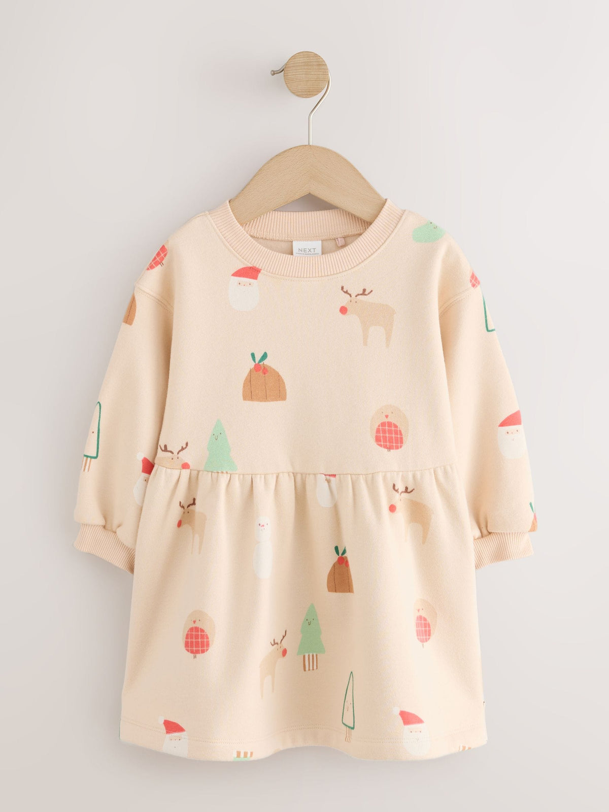 Ecru Christmas Long Sleeve Sweat Dress (3mths-7yrs) - image 5