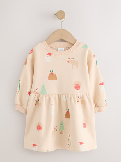 Ecru Christmas Long Sleeve Sweat Dress (3mths-7yrs) - image 5