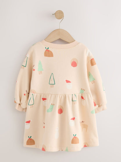 Ecru Christmas Long Sleeve Sweat Dress (3mths-7yrs) - image 6