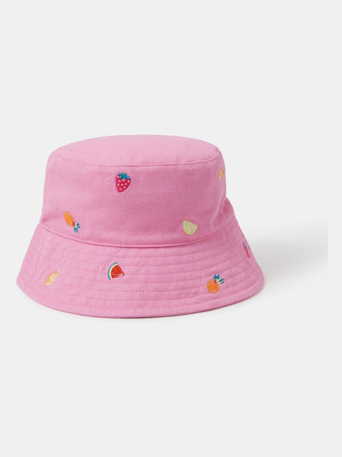 Angels By Accessorize Pink Girls Fruit Embroidered Bucket Hat image 1