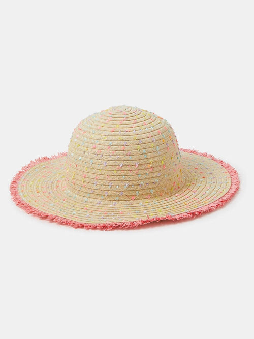 Angels By Accessorize Cream Girls Speckled Floppy Straw Hat image 1