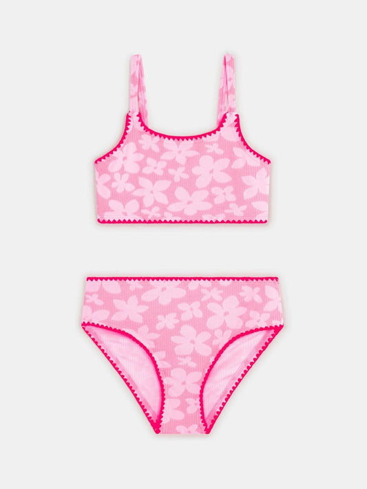 Angels By Accessorize Pink Girls Floral Textured Bikini Set image 1