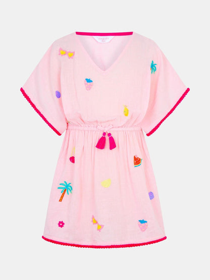 Angels By Accessorize Pink Fruit Embroidered Cotton Kaftan image 1