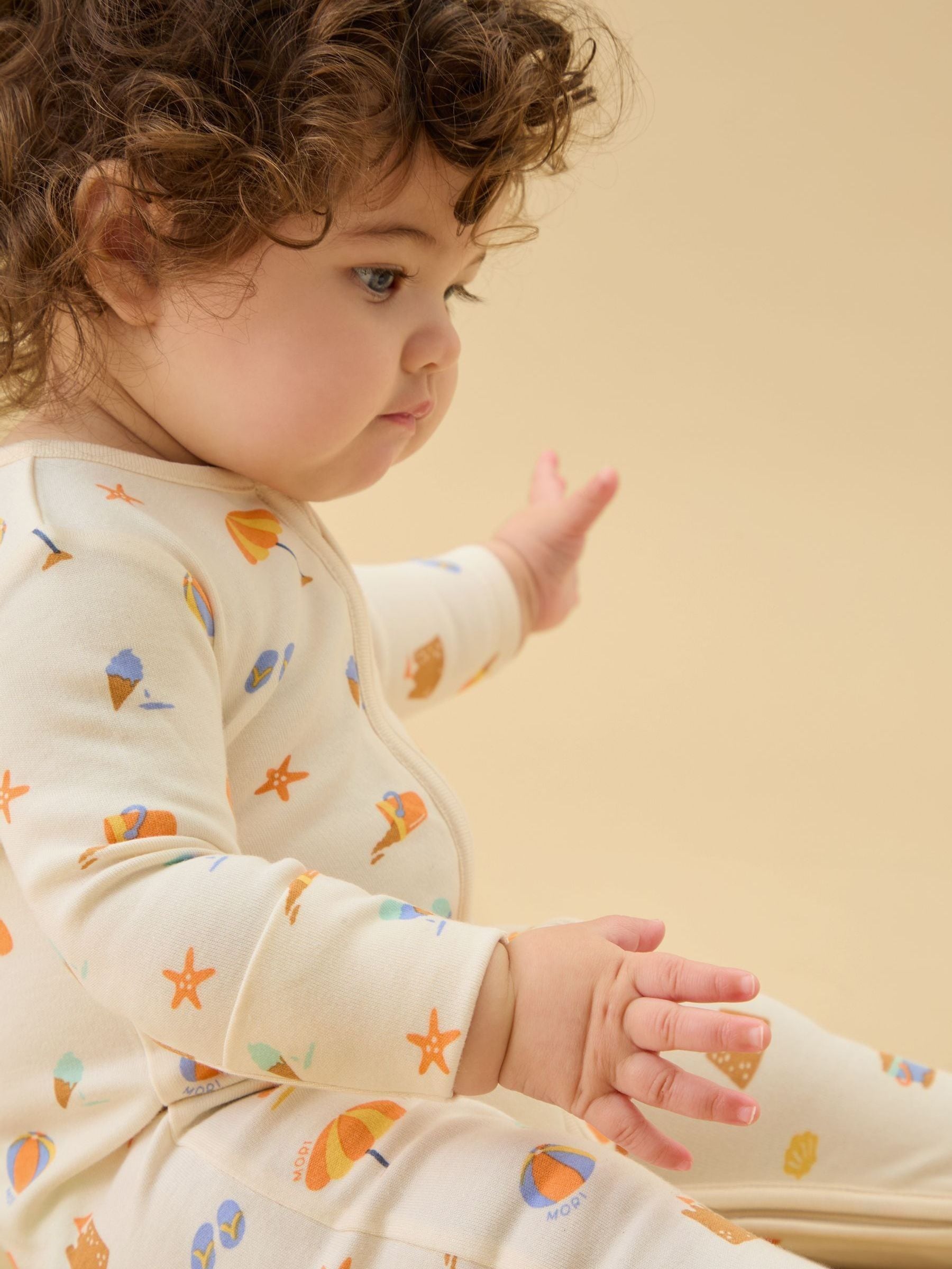 MORI Cream Beach Day Supersoft Two Way Zip-Up Sleepsuit image 1