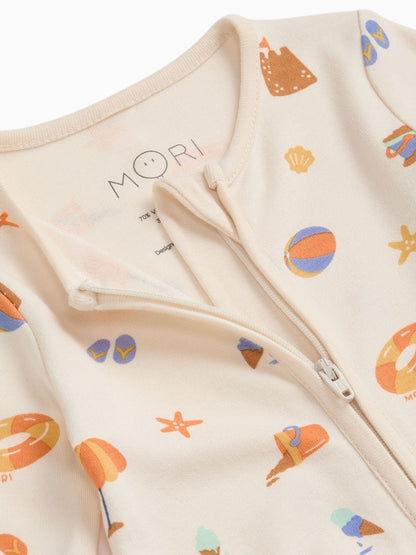 MORI Cream Beach Day Supersoft Two Way Zip-Up Sleepsuit image 3