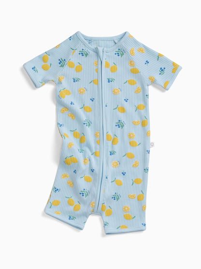 MORI Blue Lemon Lullaby Supersoft Ribbed Summer Zip-Up Romper image 2