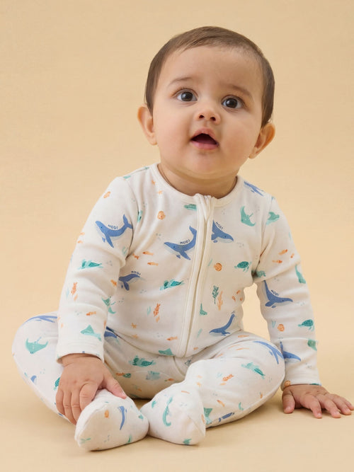 MORI Cream Ocean Dreams Supersoft Two Way Zip Up Sleepsuit image 1