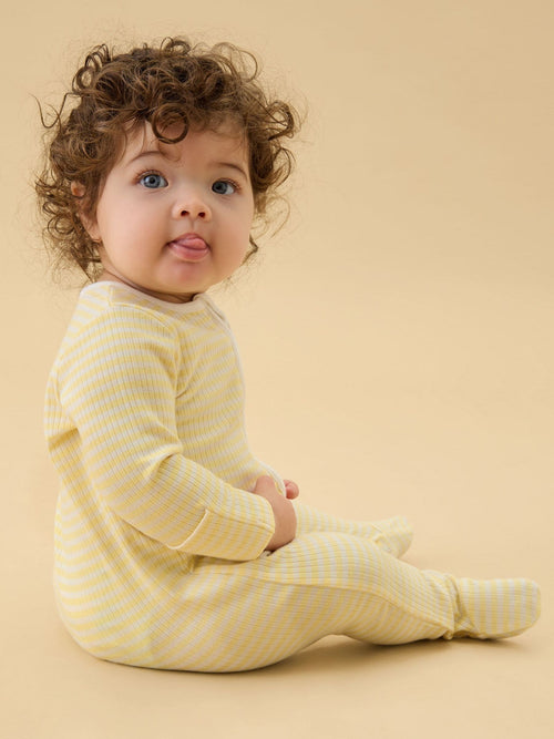 MORI Yellow Stripe Ribbed Supersoft Two Way Zip Up Sleepsuit image 1