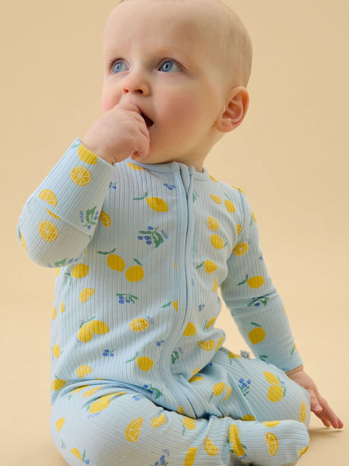 MORI Blue Lemon Lullaby Supersoft Ribbed Two Way Zip Up Sleepsuit image 1