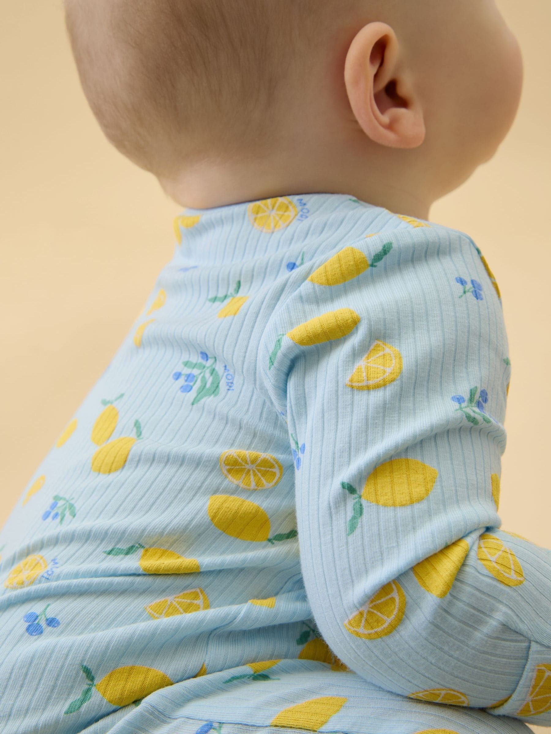 MORI Blue Lemon Lullaby Supersoft Ribbed Two Way Zip Up Sleepsuit image 3