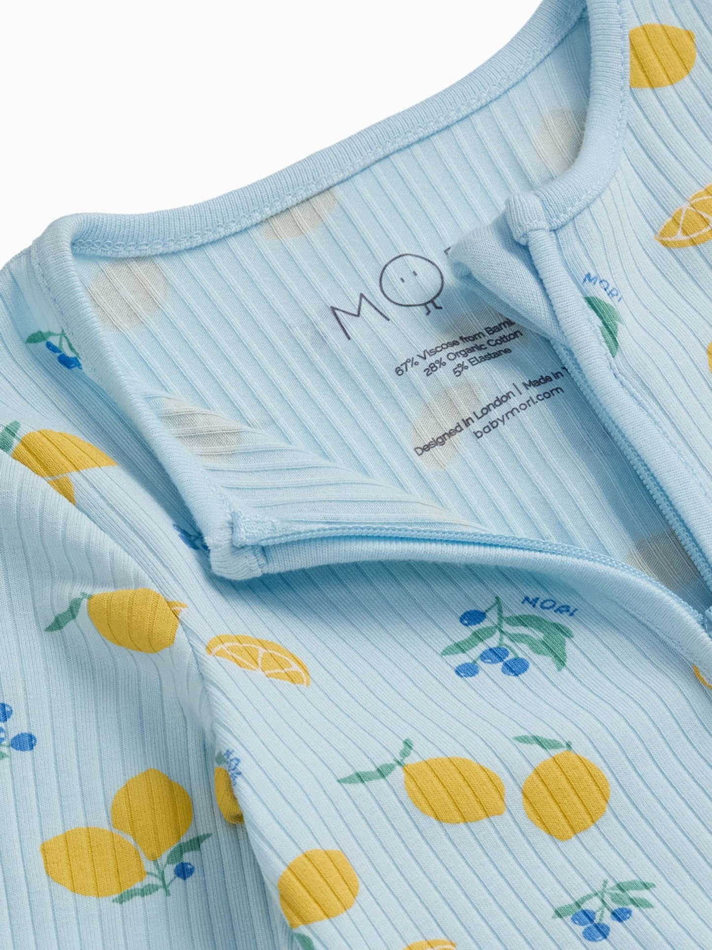 MORI Blue Lemon Lullaby Supersoft Ribbed Two Way Zip Up Sleepsuit image 4