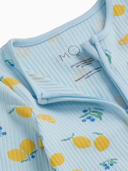 MORI Blue Lemon Lullaby Supersoft Ribbed Two Way Zip Up Sleepsuit image 4