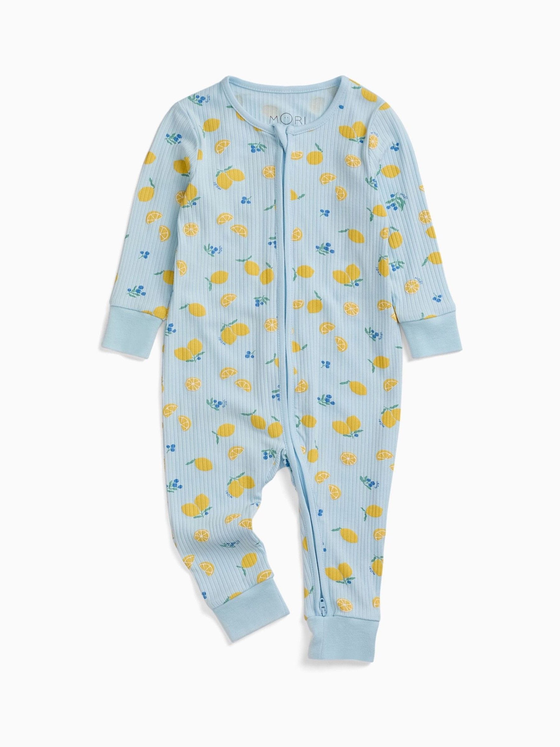 MORI Blue Lemon Lullaby Supersoft Ribbed Two Way Zip Up Sleepsuit image 5