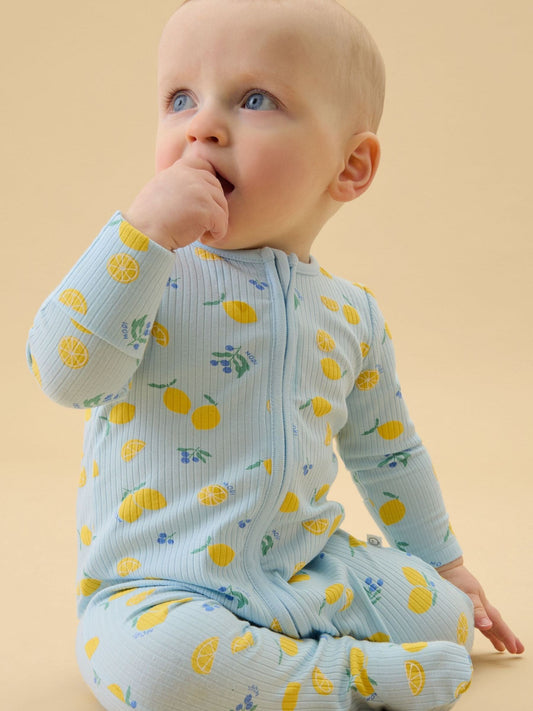 MORI Blue Lemon Lullaby Supersoft Ribbed Two Way Zip Up Sleepsuit image 1